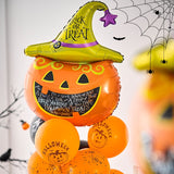 Set 5 Baloane din Folie Metalizata, Vivimall, Figurine, Tema Halloween, Pai Inclus, Ambalaj Individual, Umflare cu Aer sau Heliu, Figurina Dovleac 54x87 cm, Stelute si Cerculete 45 cm, Multicolor - vivimall.ro