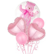 Set Baloane Aniversare, Vivimall, set din 5 bucati, 1 bucata urs, 2 inimi folie, 2 simple din latex Baby Girl, 60 cm Roz - vivimall.ro