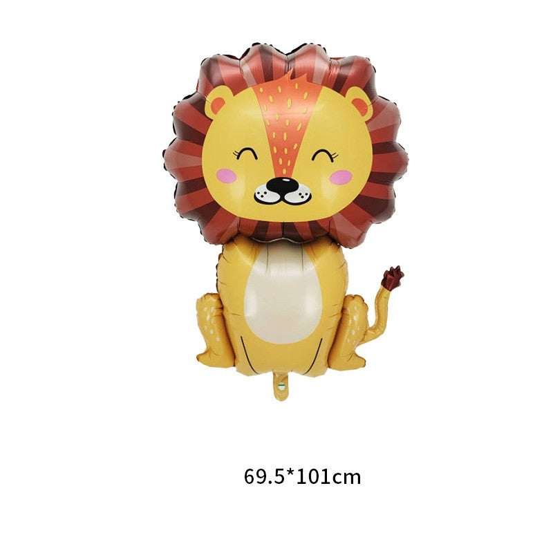 Set 5 Baloane din Folie Metalizata, Vivimall, Figurine, Tema Aniversare Jungla, Pai Inclus, Ambalaj Individual, Umflare cu Aer sau Heliu, Figurina Leu 69.5x101 cm, Stelute si Cerculete 45 cm, Multicolor - vivimall.ro