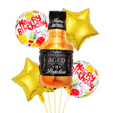 Set 5 Baloane din Folie Metalizata, Vivimall, Figurine Sticla de Bautura, Model Stele, Tema Aniversare, Pai Inclus, Ambalaj Individual, Umflare cu Aer sau Heliu, Multicolor - vivimall.ro