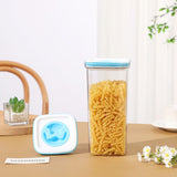 Set 5 Cutii de Depozitare pentru Bucatarie, Vivimall, 2 x 600ml, 2 x 1.3L, 1 x 2L, din ABS+PET+Silicon, Capac Alb/Albastru, 23 x 10 x 10 cm, Transparent - vivimall.ro