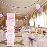 Set 5 Cutii pentru Baloane, Vivimall, Model Scris Bride, Tematica Nunta, Cuburi Decorative din Plastic, Accesorii pentru Petrecere, 30 x30 cm, Transparente Contur Alb - vivimall.ro