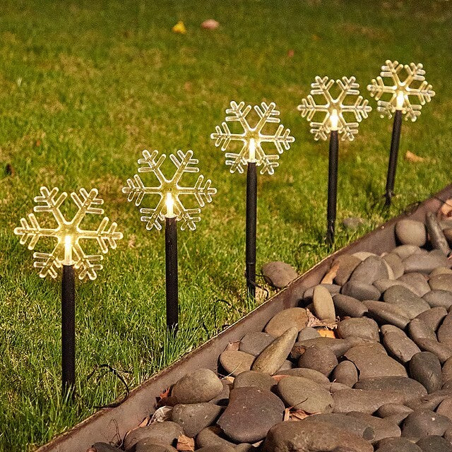5 db-os napelemes LED kültéri hópehely alakú kerti lámpa szett 35,5 cm