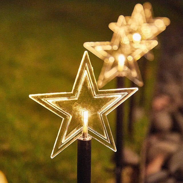 Set 5 Lampi solare LED de exterior Tip Stea pentru gradina Vivimall, 35.5 cm, Alb Cald - vivimall.ro