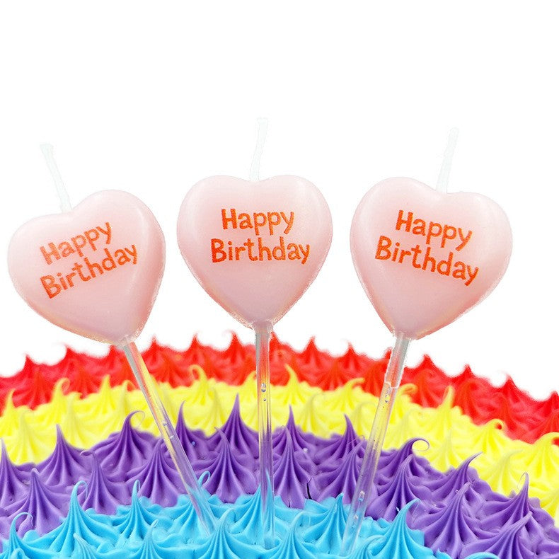 Set 5 Lumanari de Tort, Vivimall, Model Inima, Text Happy Birthday, 2.5 x 2.5 cm, din Ceara, Multicolor - vivimall.ro