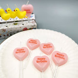 Set 5 Lumanari de Tort, Vivimall, Model Inima, Text Happy Birthday, 2.5 x 2.5 cm, din Ceara, Multicolor - vivimall.ro