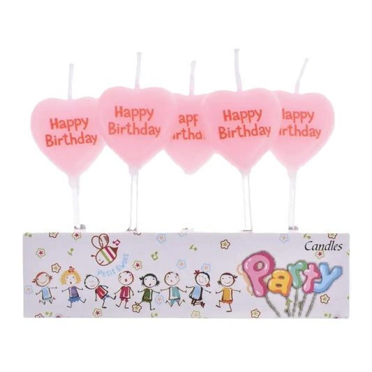 Set 5 Lumanari de Tort, Vivimall, Model Inima, Text Happy Birthday, 2.5 x 2.5 cm, din Ceara, Multicolor - vivimall.ro