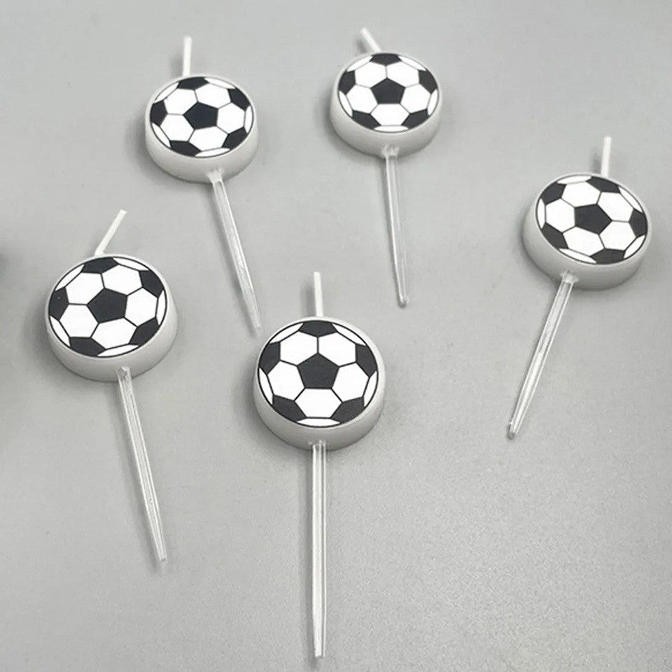Set 5 Lumanari de Tort, Vivimall, Model Mingi de Fotbal, 3.5 cm, din Ceara, Alb/Negru - vivimall.ro