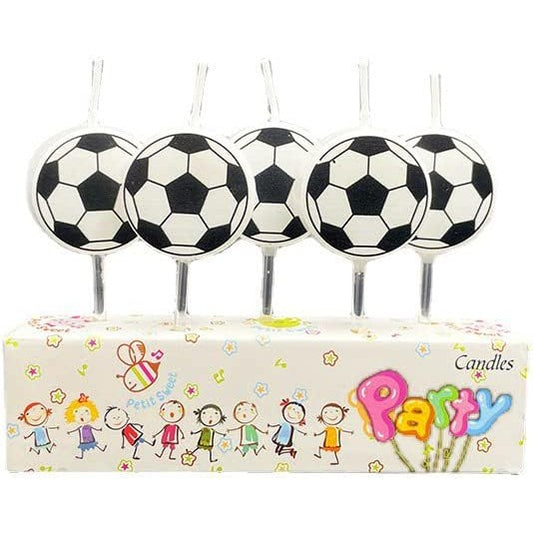 Set 5 Lumanari de Tort, Vivimall, Model Mingi de Fotbal, 3.5 cm, din Ceara, Alb/Negru - vivimall.ro