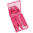 Set 5 Mini Pensule de Machiaj, Vivimall, Portabile, in Carcasa cu Oglinda, din Par Sintetic Moale, Fucsia, 12x7x2.5 cm - vivimall.ro