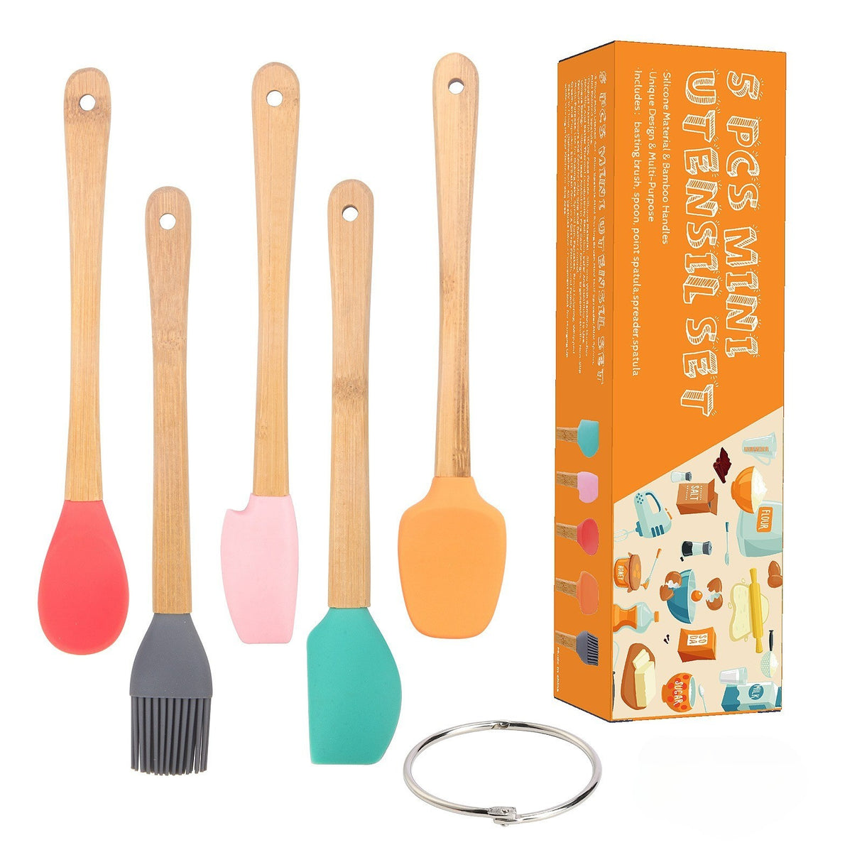 Set 5 Mini Spatule de Silicon Vivimall, pensula, Stejar, Multicolor - vivimall.ro