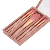 Set 5 Pensule de Machiaj cu Peri Moi, Vivimall, cu Suport pentru Depozitare si Oglinda, Roz Inchis - vivimall.ro
