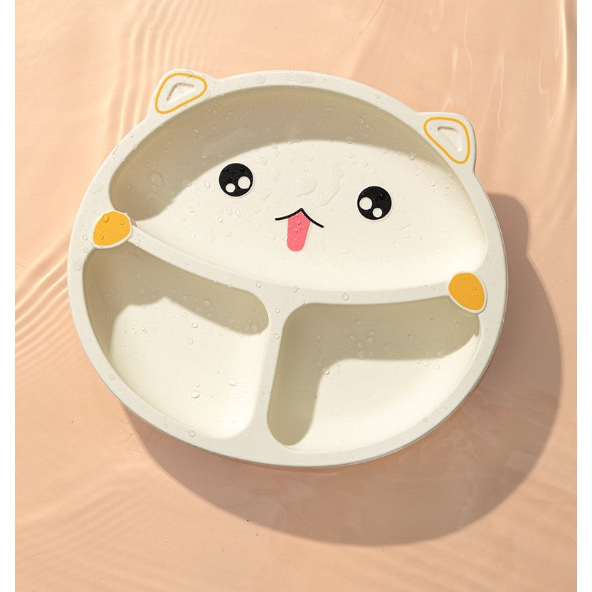 Set 5 Piese Hranire Bebelusi si Copii, Vivimall, din Silicon, fara BPA, de la 12 Luni, Model Pisicuta, 28 x 26 x 2 cm, Bej - vivimall.ro