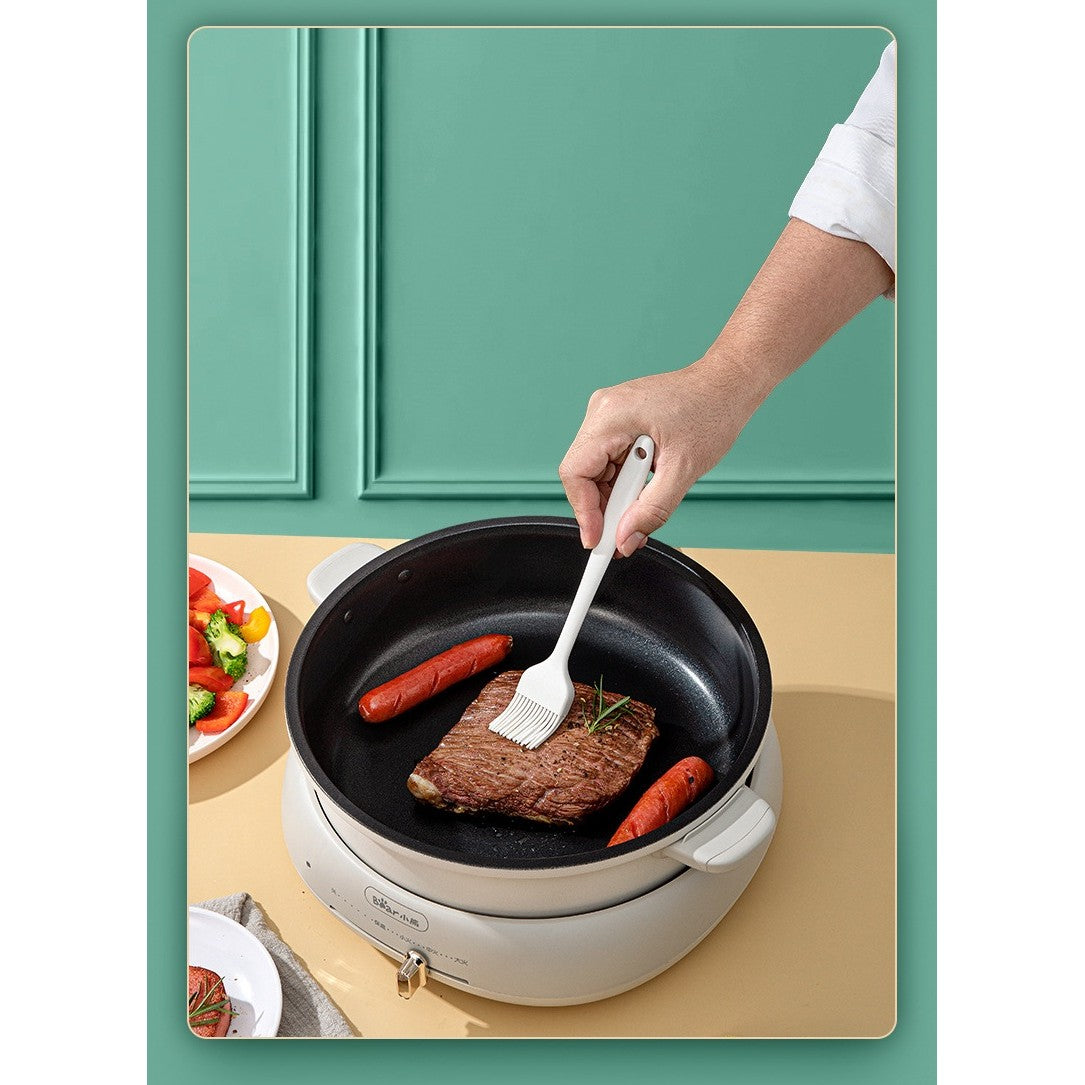 Set 5 Ustensile de Bucatarie, Vivimall, din Silicon+Inox, Termorezistente, Antiaderente, 28 x 26 x 2 cm, Alb Ivory - vivimall.ro