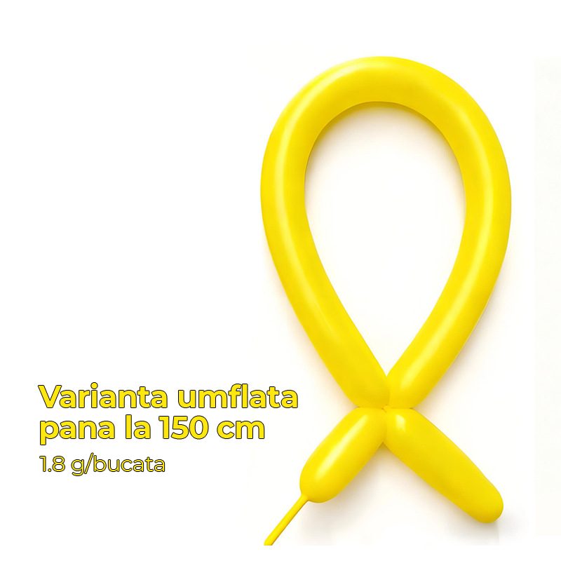 Baloane modelaj Flippy galbene extinse, capacitate până la 150 cm, detaliu material latex