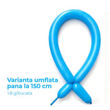 Baloane Flippy albastru deschis întinse la 150 cm, detaliu extensibilitate latex natural