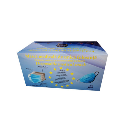 Set 50 bucati masti medicale de unica folosinta, 3 straturi si 3 pliuri, nesterile, TIP I - vivimall.ro