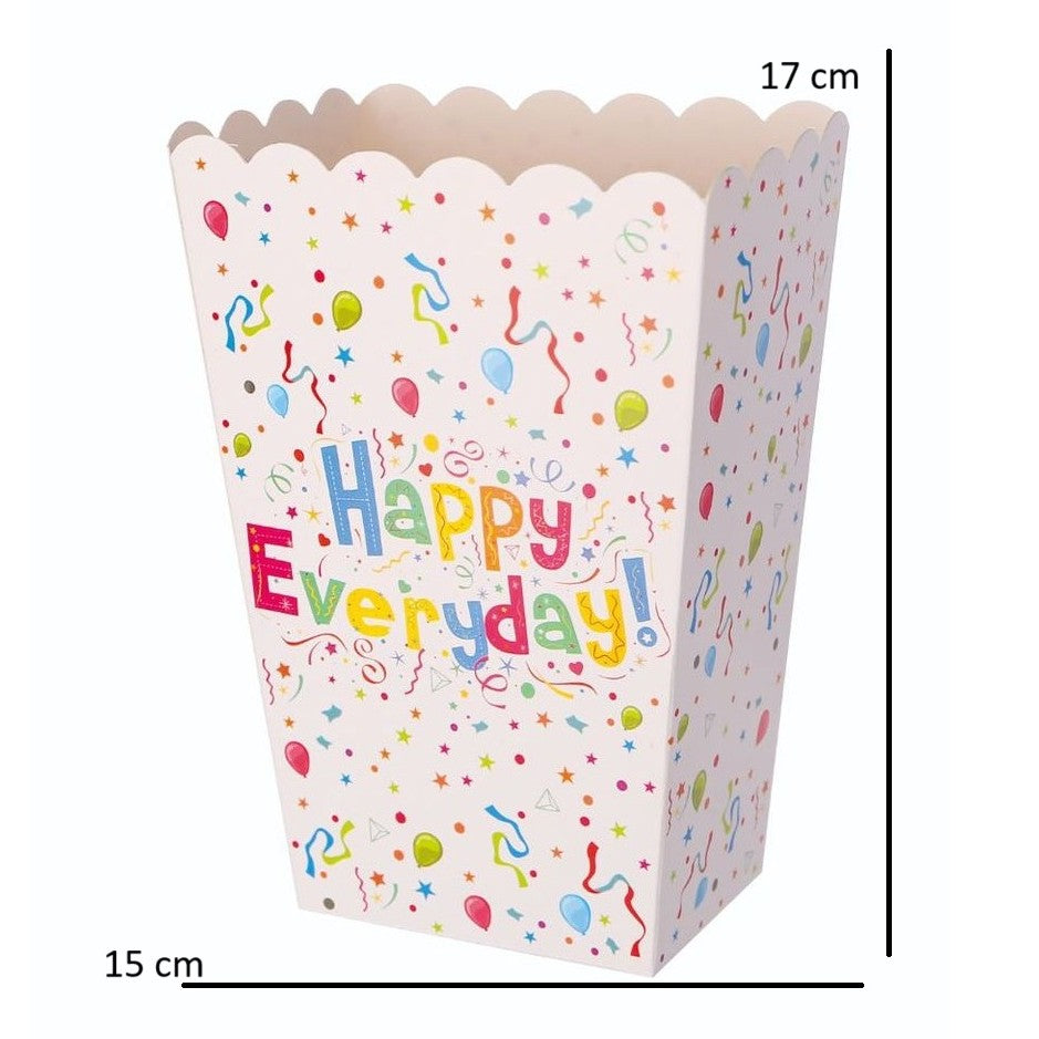 Set 6 Cutii de PopCorn, Vivimall, Model Happy Everyday, 17 x 15 cm, Multicolor - vivimall.ro