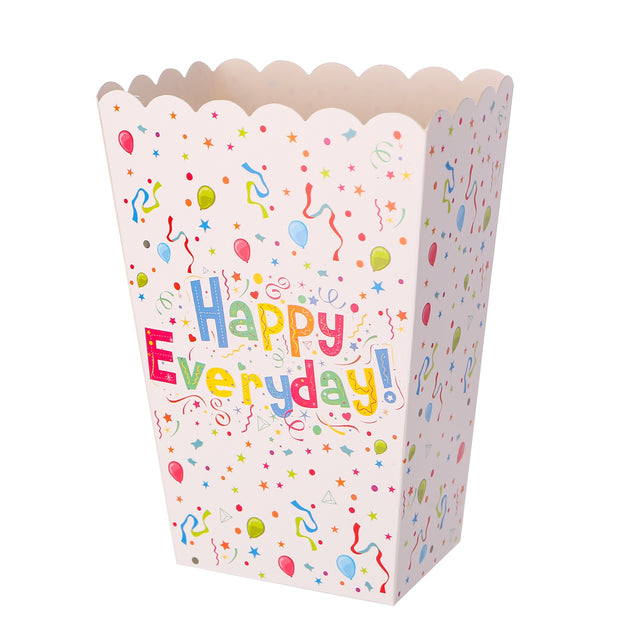Set 6 Cutii de PopCorn, Vivimall, Model Happy Everyday, 17 x 15 cm, Multicolor - vivimall.ro