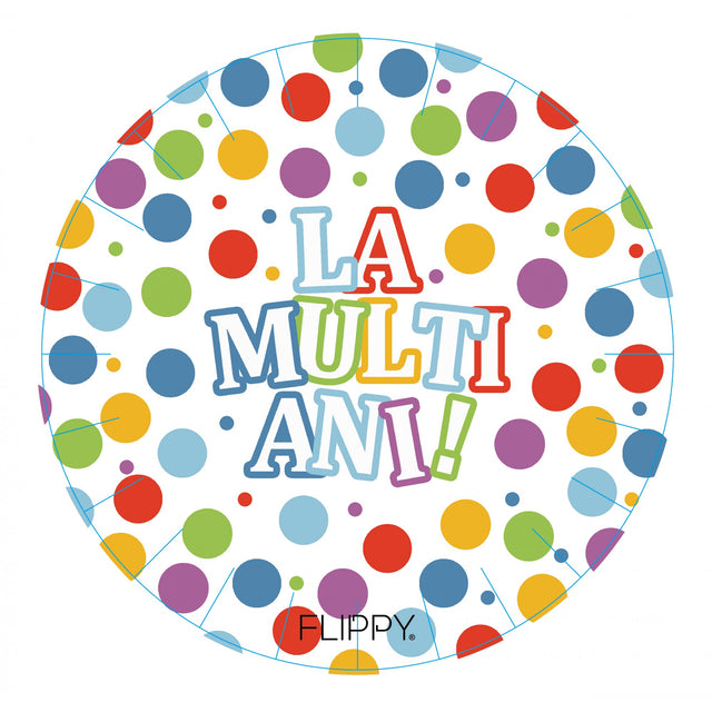 Set 6 Farfurii de Unica Folosinta, Vivimall, Colectia, LA MULTI ANI, 23 cm, din Carton Laminat, Multicolor - vivimall.ro