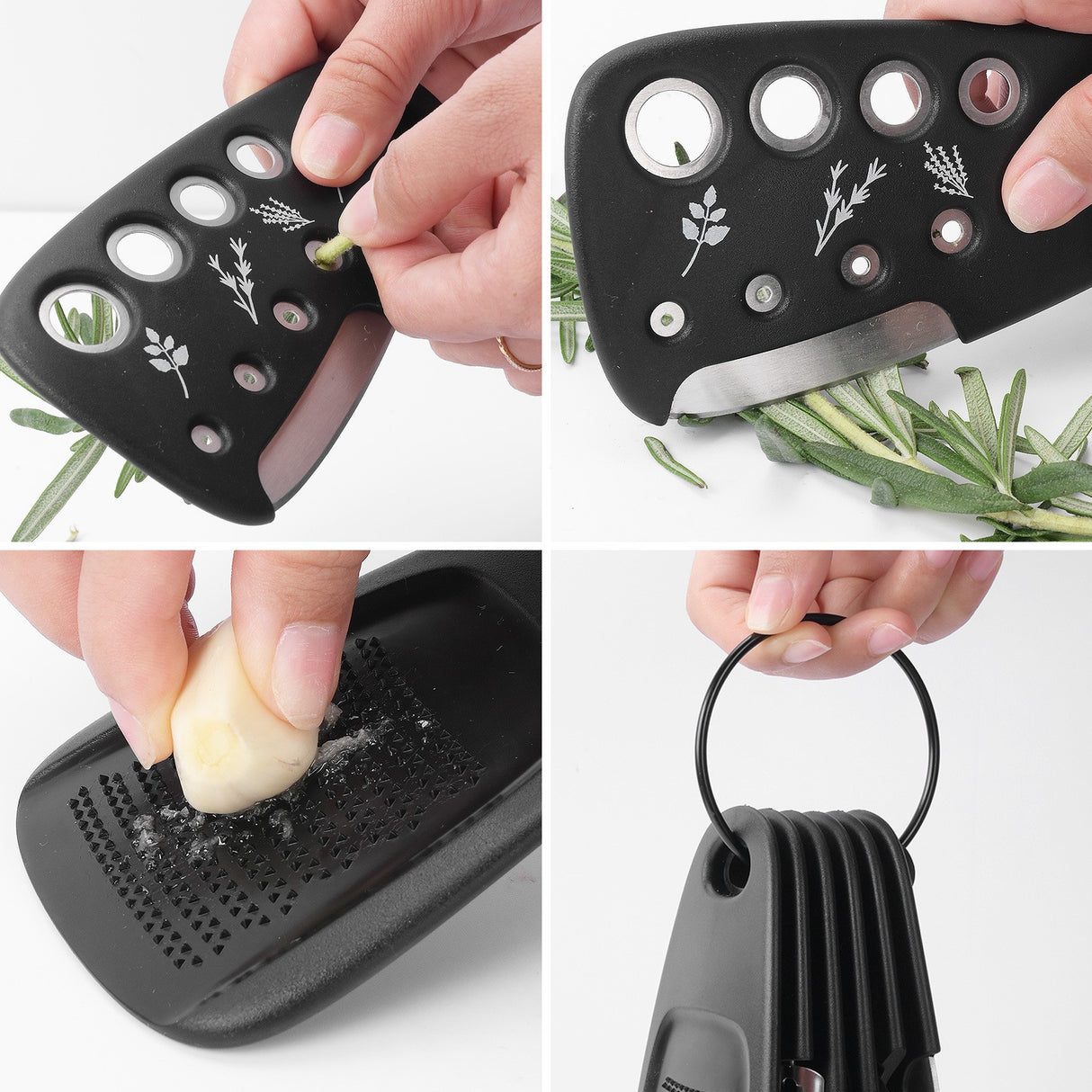 Set 6 In 1 Mini Ustensile Bucatarie Taietor Pizza, Cutit, Curatator, Razatoare, Desfacator, Presa Usturoi, Manere Din Abs, Lame Ascutite Din Otel Inoxidabil, 7.1 X 12.9 X 4.8 Cm, Negru - vivimall.ro