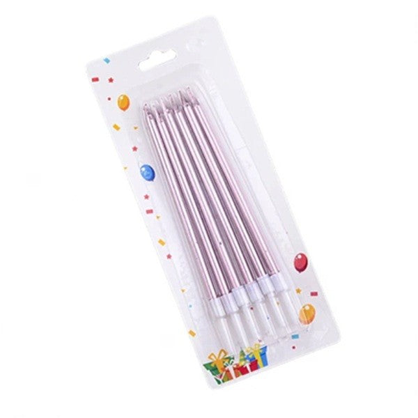 Set 6 Lumanari de Tort, Vivimall, din Parafina, 11 x 0.4 cm, Lucioase, Roz Auriu - vivimall.ro