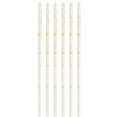 Set 6 Lumanari Lungi, Vivimall, din Parafina, 10 x 0.5 cm, Happy Birthday, Alb/Auriu - vivimall.ro