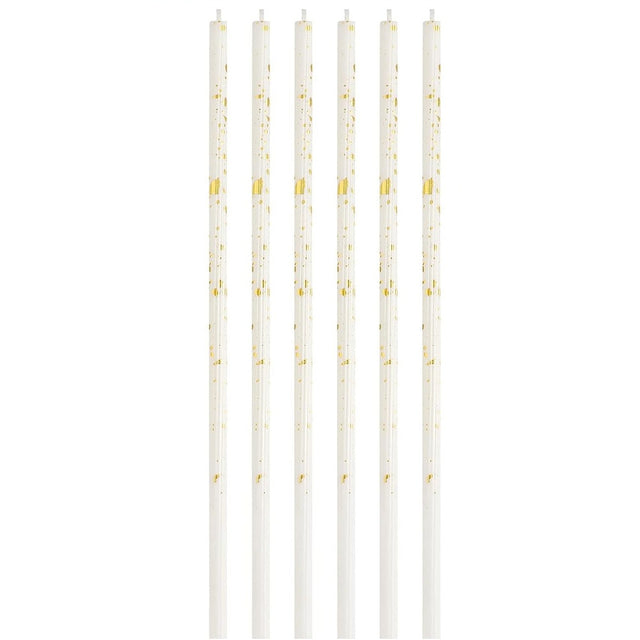 Set 6 Lumanari Lungi, Vivimall, din Parafina, 10 x 0.5 cm, Happy Birthday, Alb/Auriu - vivimall.ro