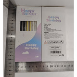 Set 6 Lumanari Lungi, Vivimall, din Parafina, 10 x 0.5 cm, Happy Birthday, Alb/Negru/Auriu - vivimall.ro