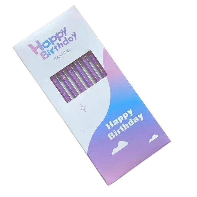 Set 6 Lumanari Lungi, Vivimall, din Parafina, 10 x 0.5 cm, Happy Birthday, Mov - vivimall.ro