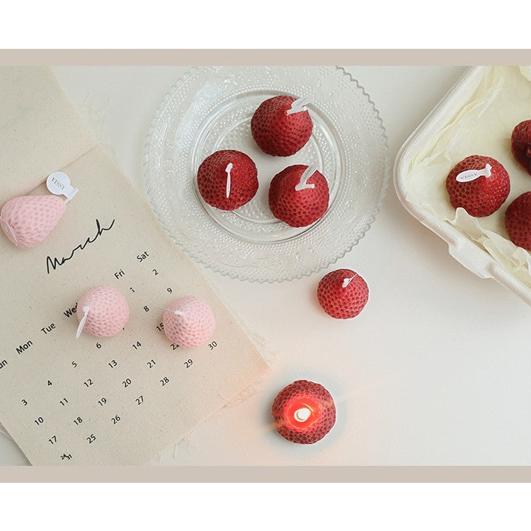 Set 6 Lumanari Parfumate, Vivimall, Model Capsunici, Ardere 30 min, 78g, 6.3 x 9.3 x 3.8 cm, Roz/Rosu - vivimall.ro