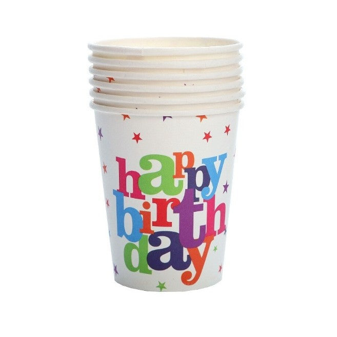 Set 6 Pahare, Imprimeu Happy Birthday, Din Carton