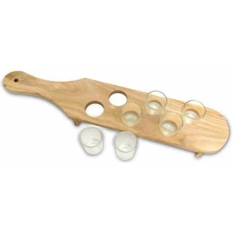 Pahare Shot din Sticla, Vivimall, Set 6 pahare pentru Shot cu Suport din Lemn, Design Rustic, 41 x 8.5 x 6 cm, Model 2, Maro - vivimall.ro