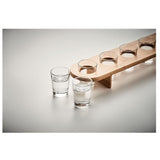 Set 6 Pahare Shot din Sticla Vivimall, cu Suport din Lemn, Design Rustic, 49.5 x 7 x 6.5 cm, Maro - vivimall.ro