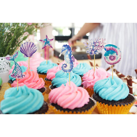 Set 6 Props-uri pentru Prajituri Sirena, Vivimall, Colectia Mermaid, Multicolor - vivimall.ro