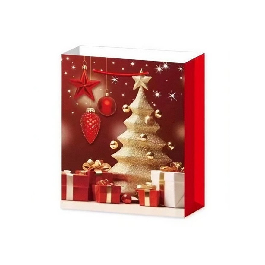 Set 6 Pungi Cadou, Vivimall, Imprimeu Tematica Brad de Craciun, Model Random, din Hartie, Impachetare Usoara a Cadourilor, 18.5x22.5x8.5 cm, Multicolor - vivimall.ro