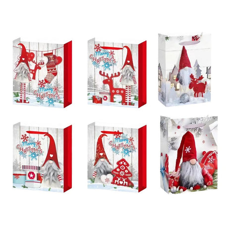 Set 6 Pungi Cadou, Vivimall, Imprimeu Tematica Gnomi, Model Random, din Hartie, Impachetare Usoara a Cadourilor, 18.5x22.5x8.5 cm, Multicolor - vivimall.ro