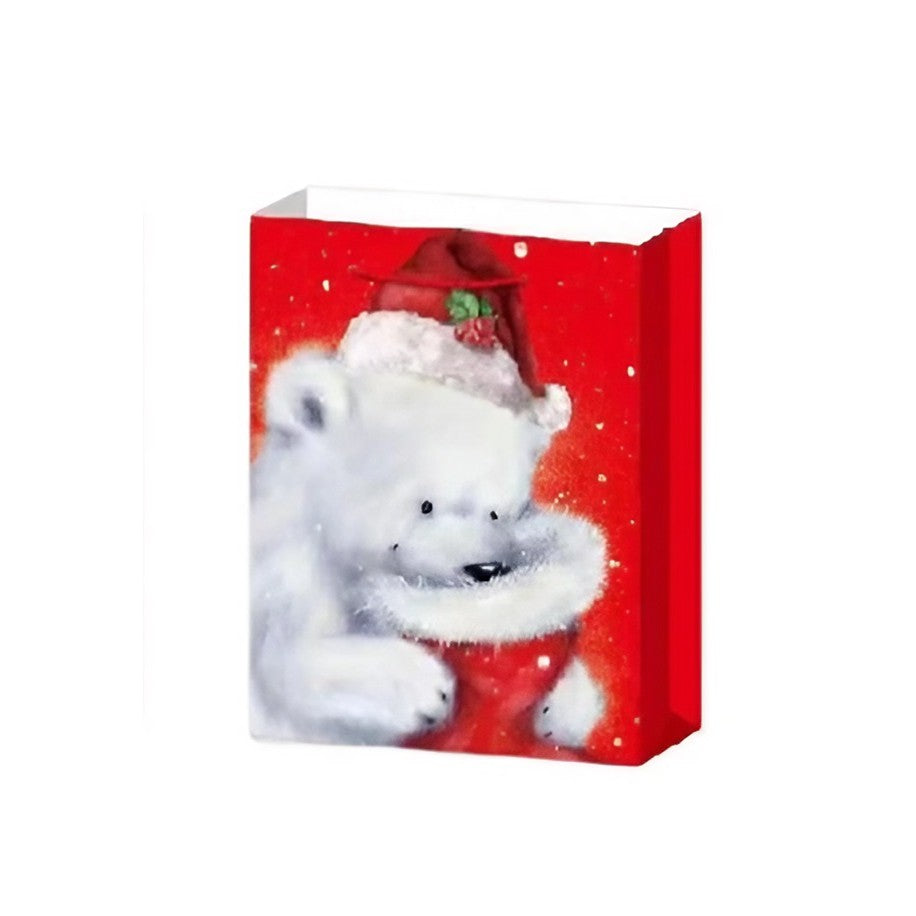 Set 6 Pungi Cadou, Vivimall, Imprimeu Tematica Mos Craciun si Ursuleti, Model Random, din Hartie, Impachetare Usoara a Cadourilor, 18.5x22.5x8.5 cm, Multicolor - vivimall.ro