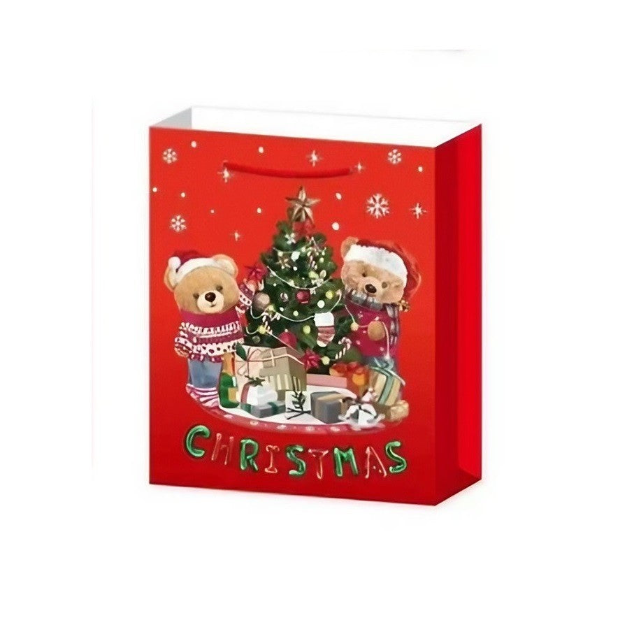 Set 6 Pungi Cadou, Vivimall, Imprimeu Tematica Mos Craciun, Ursuleti, Brazi, Model Random, din Hartie, Impachetare Usoara a Cadourilor, 18.5x22.5x8.5 cm, Multicolor - vivimall.ro