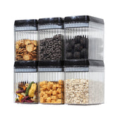Set 6 Recipiente Din Plastic, Pentru Alimente/Obiecte, Inchidere Ermetica, Textura Ondulata, 6 X 1.5L, Transparent - vivimall.ro