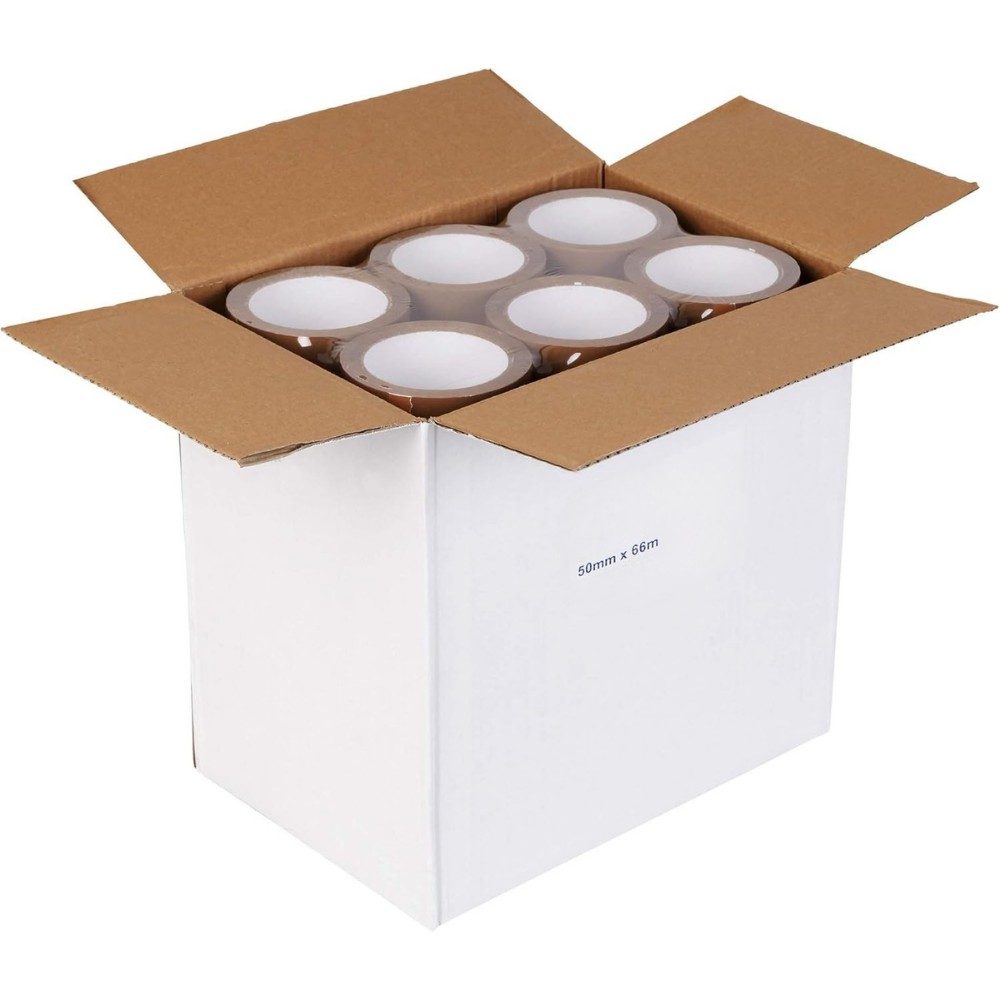 Set 6 Role Banda Adeziva Low Noise pentru Ambalare Colete si Pachete, Aderenta Ridicata, Derulare Silentioasa, 5 cm x 66 m, Maro