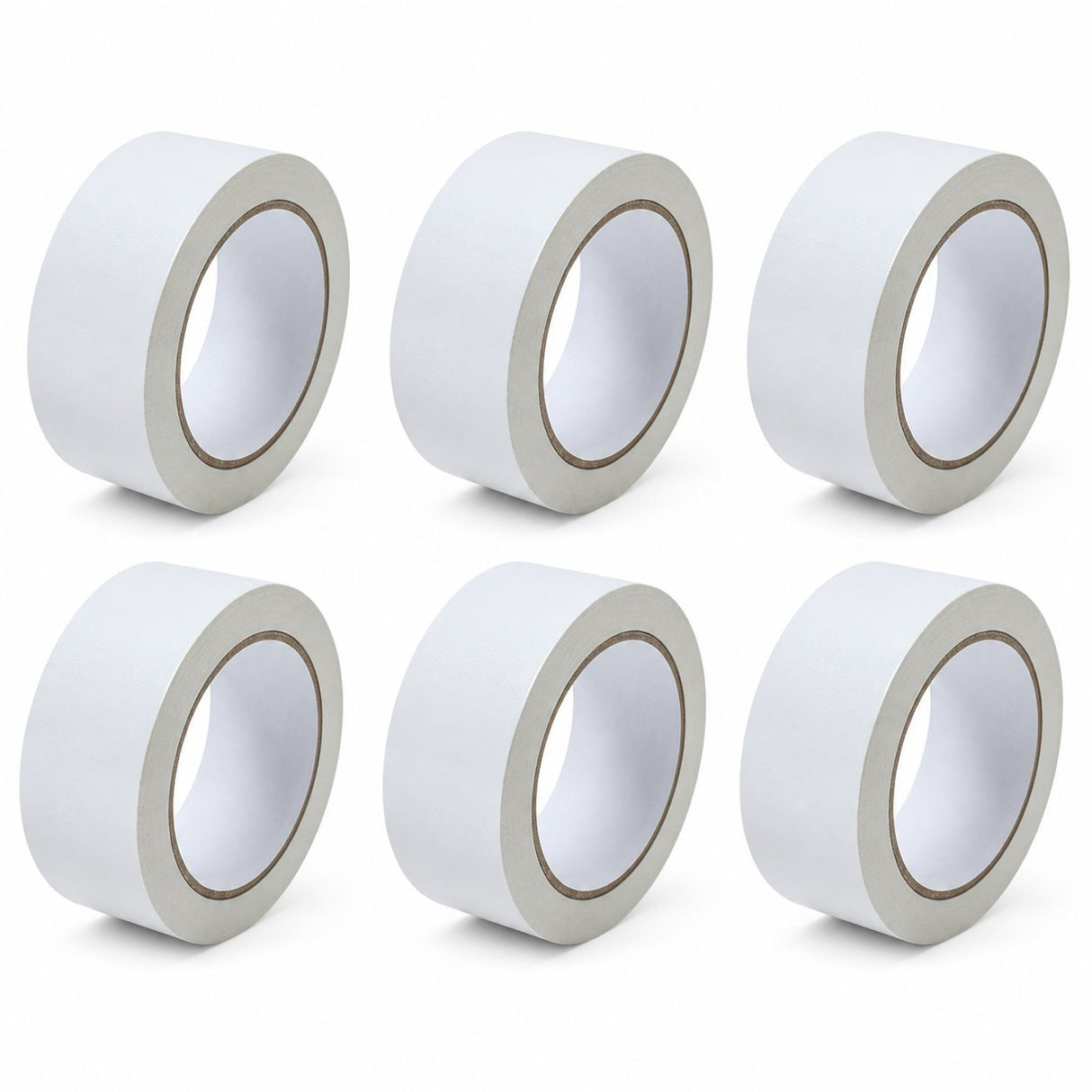 Set 6 role bandă adezivă low noise albă pentru ambalare colete, 5 cm × 66 m, vedere de ansamblu