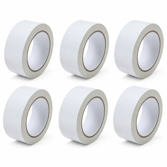 Set 6 Role Banda Adeziva pentru Ambalare si Sigilare Colete, Low Noise, Adeziv Acrilic, Derulare Silentioasa, Aderenta Ridicata, 5 cm x 66 m, Alb