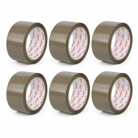 Set 6 role bandă adezivă Vibac solvent maro, 48 mm x 60 m, vedere de ansamblu pe fond alb
