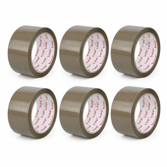 Set 6 Role Banda Adeziva Solvent Vibac pentru Ambalare Cutii si Sigilare Colete, Rezistenta, Aderenta Ridicata, 48 mm x 60 m, Maro