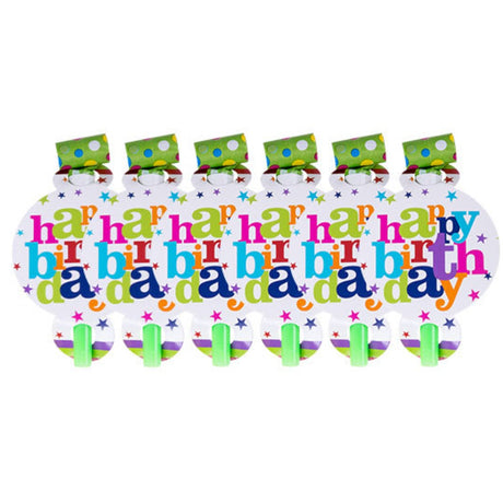 Set 6 Suflatori Happy Birthday, Vivimall, pentru Petrecere, Tematica Aniversare, 13x7.8 cm, Multicolor - vivimall.ro