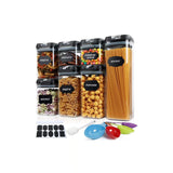 Set 7 Recipiente Organizare Alimente, Vivimall, Inchidere Etansa, Etichete Reutilizabile, Cupe Masurare, 4 Dimensiuni Diferite, din Plastic Dur, Transparent - vivimall.ro