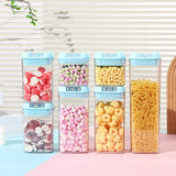 Set 7 Cutii de Depozitare Alimente, Vivimall, 2 x 500ml, 2 x 800ml, 2 x 1200ml, 1 x 1900 ml, Capac Albastru, din PP+PET, Inchidere Ermetica, Transparent - vivimall.ro