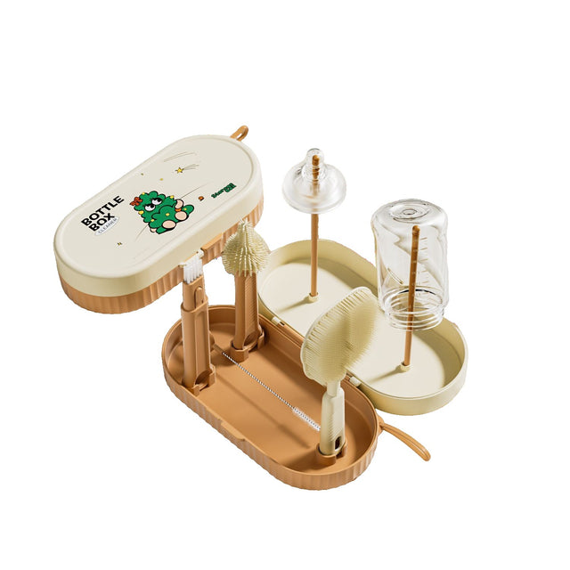 Set 7 Piese de Spalat/Uscat Biberoane, Vivimall, Portabil, Peri de Silicon, pentru Tetine, Suzete, Biberoane, Paie, Cutie Inclusa, 20 x 9.5 cm, Portocaliu - vivimall.ro