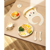 Set 7 Piese Hranire Bebelusi si Copii, Vivimall, din Silicon, fara BPA, de la 12 Luni, Model Pisicuta, 30 x 25 x 6 cm, Bej - vivimall.ro